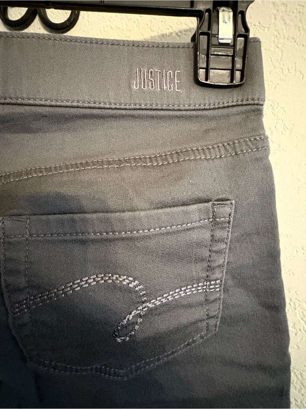 Girl’s Vintage Justice Gray Stretch Jeggings with Rhinestone Hem Detail, Sz. 12